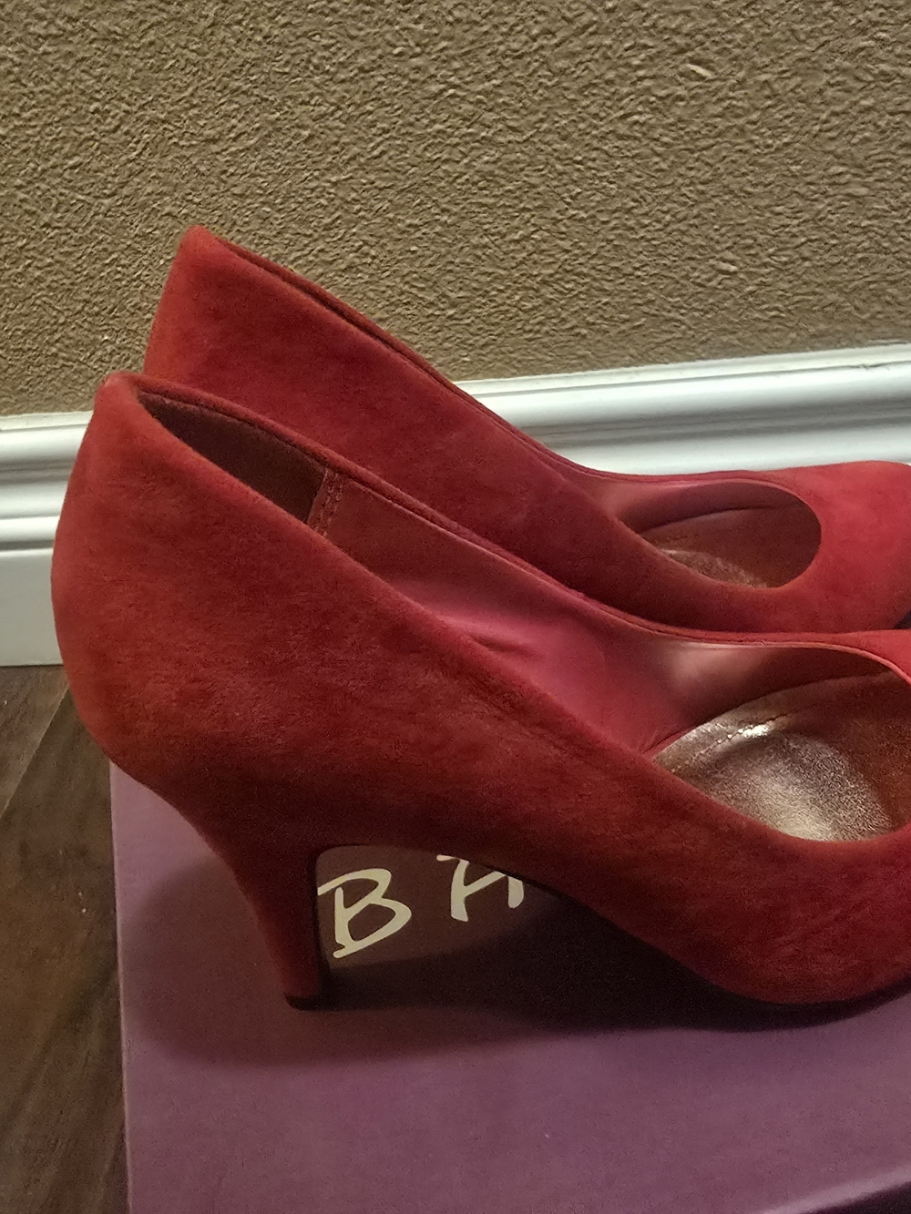BAMBOO Red Suede Like Mid Heel Pumps